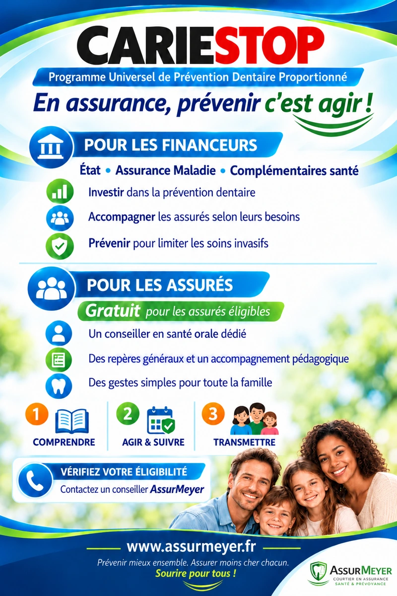 Flyer CARIESTOP — En assurance, prévenir c’est agir : accompagnement, conseils et suivi personnalisé pour les assurés éligibles