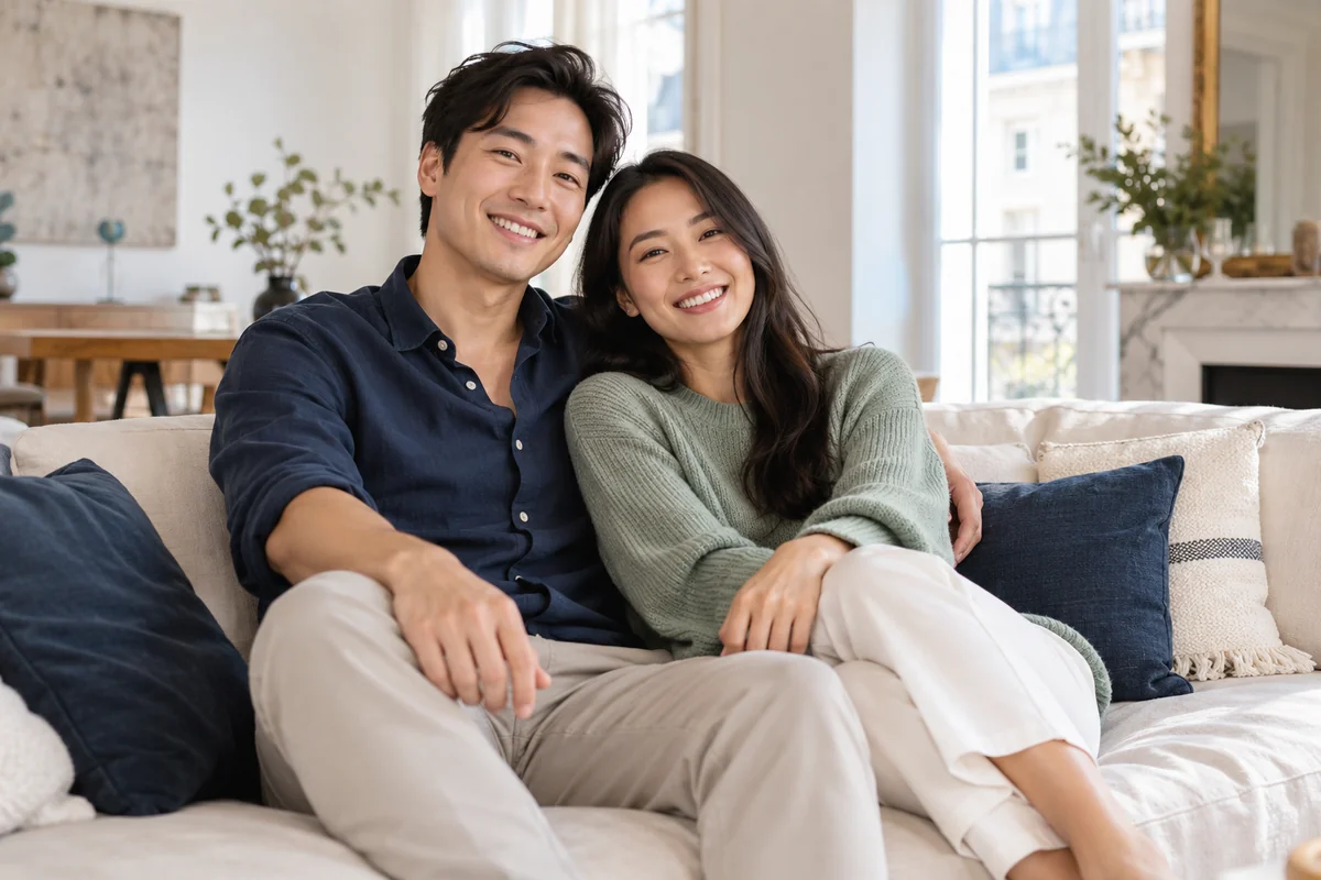 Un couple installé dans son logement, pour illustrer un projet immobilier