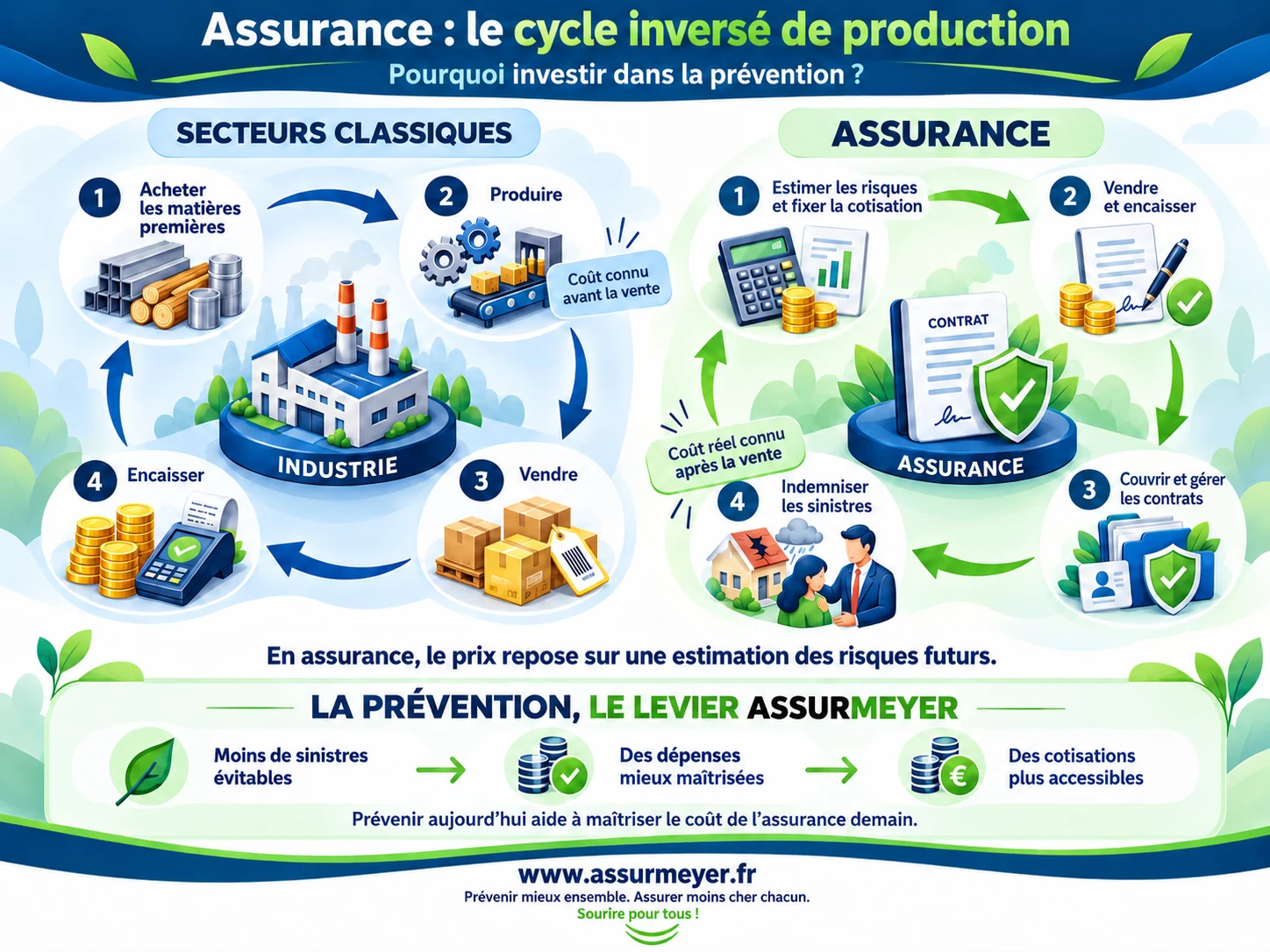 Infographie du cycle de production inversé en assurance