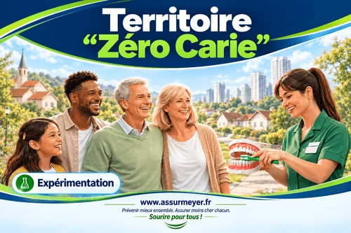 Visuel Territoire Zéro Carie : plusieurs générations réunies autour d’une démonstration pédagogique de brossage, avec la mention Expérimentation